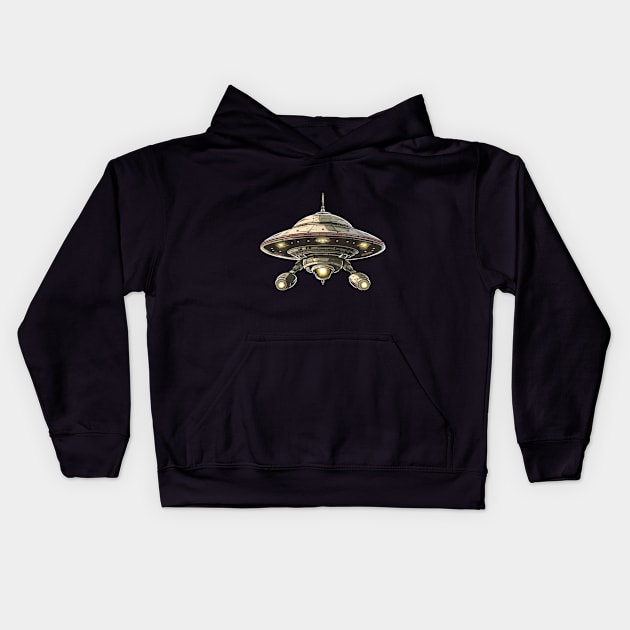 Funny Flying Saucer Kids Hoodie by peculiarbutcute